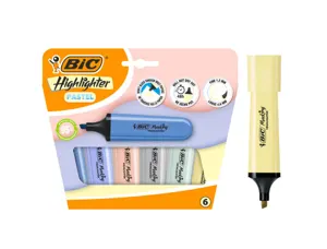 Surligneur bic highlighter plat pointe biseautee coloris pastel assortis pochette 6    unites — Non classé