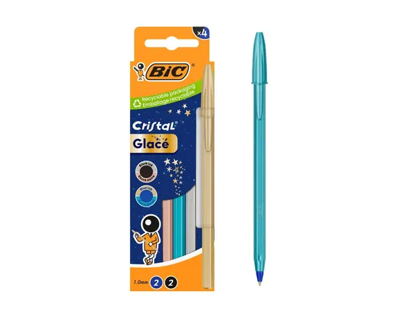 Stylo-bille bic cristal original glace pointe moyenne 1,0mm capuchon encre et       coloris assortis etui 4 — Non classé
