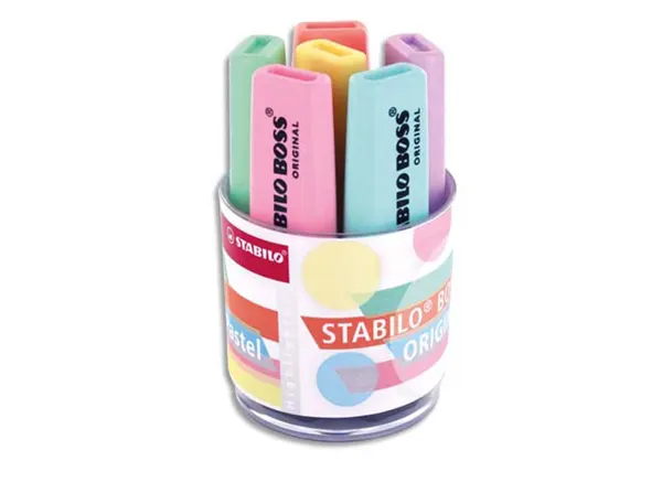 Surligneur Stabilo Boss Original Pastel Encre Base Eau Pointe Biseautee Trace 2/5mm Coloris Assortis Pot 6 — Fournitures