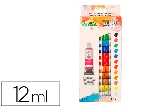 Peinture gouache tempera liderpapel boite de 12 tubes  en aluminium de 12 ml coloris assortis — Non classé