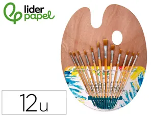 Pinceaux liderpapel poil synth tique pack de 12 unites avec pointes et tailles       assorties + palette en bois — Non classé