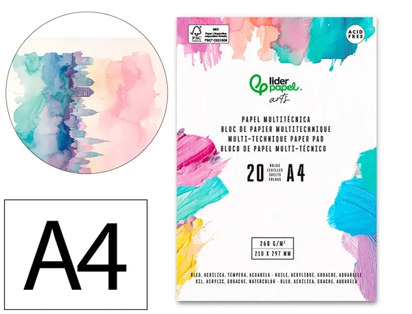 Bloc de papier multi-techniques liderpapel   format a4 pour acrylique      huile et gouache 20 feuilles — Non classé