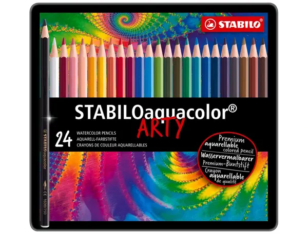 Crayon couleur stabilo aquacolor arty aquarellable   mine solide 2,8mm boite metal 24 unites — Non classé
