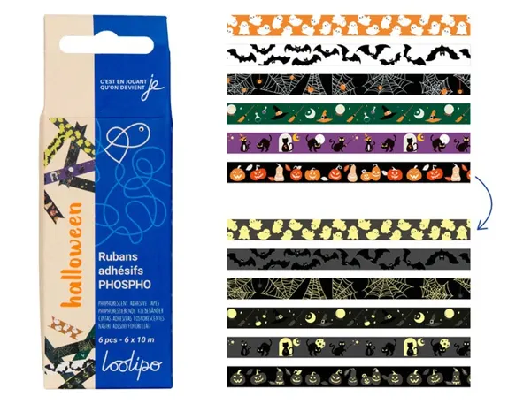 Ruban adhesif sodertex phosphorescent halloween      15mmx10m 6 modeles assortis — Non classé