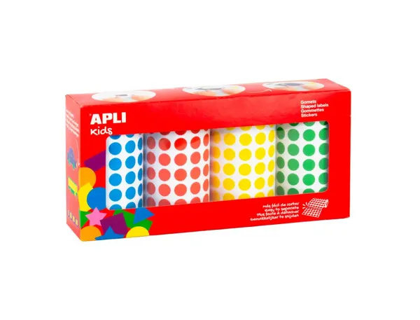 Gommette apli forme ronde diam. 10,5mm coloris assortis pack 4 rouleaux 20768 unites — Non classé