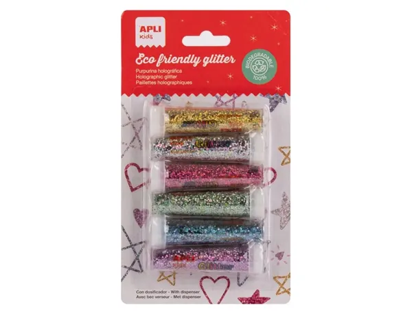Paillette apli holographique biodegradable pot 6g coloris assortis pack 6 unites — Non classé