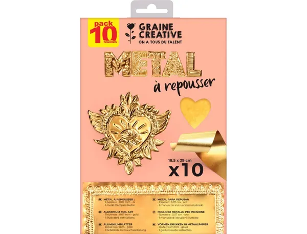 Metal a repousser graine creative 185x290mm coloris    or/or pack 10 feuilles — Non classé