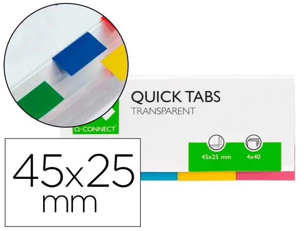 Marque-pages q-connect 25x45mm 160f repositionnable 4 coloris transparents pack 4x40 — Non classé