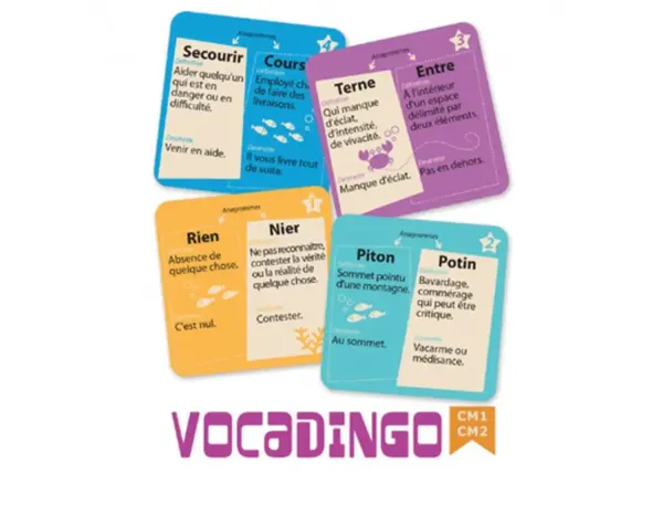 Apprendre a lire et a ecrire cocktail games vocadingo cm1  au cm2 enrichir vocabulaire   50 cartes 4 niveaux — Non classé