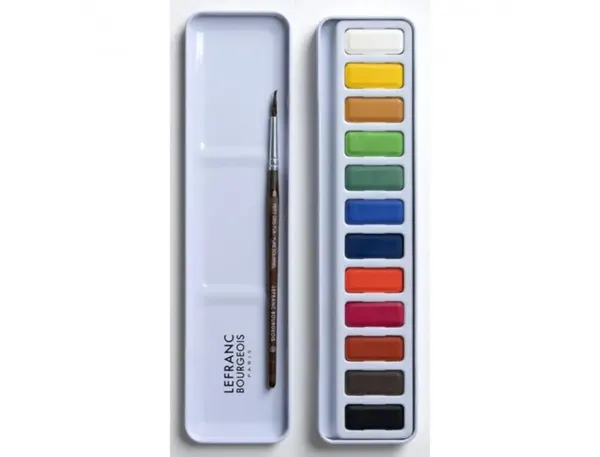 Godet colart aquarelle fine rectangulaire boite metal de  12 unites + pinceau — Non classé