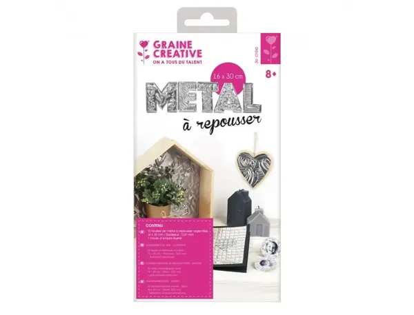 Pochette Feuilles Aluminium Metal A Repousser Graine Creative 30x16 cm 10 Feuilles Coloris Argent — Activités artistiques