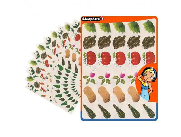 Gommette fantaisie cleopatre legumes 6 motifs 720          gommettes pochette de 24      planches a5 — Non classé