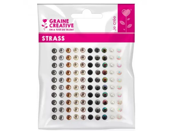 Planche assortiment de strass adhesif graine creative 100   strass coloris noir et perle  assortis — Non classé