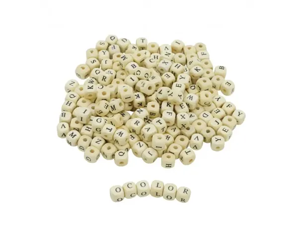Perle Bois Ocolor Forme Carree 1cm Imprimee Alphabet Coloris Naturel Lot De 440 Perles, LA FRANÇAISE DES COULEURS —…