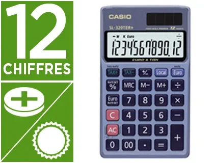Calculatrice casio poche sl 320ter+ écran géant étui convertisseur monnaie mémoire solaire/pile 70x118.5x8mm 55g — Non classé