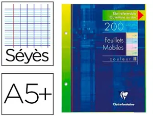 Feuillet mobile clairefontaine a5+ 170x220mm papier vélin velouté 200 pages 90g séyès perforé coloris assortis — Non classé