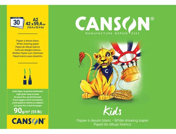 CANSON Bloc à dessin Kids, A2, 90 g/m2, 30 feuilles — Papiers à dessin