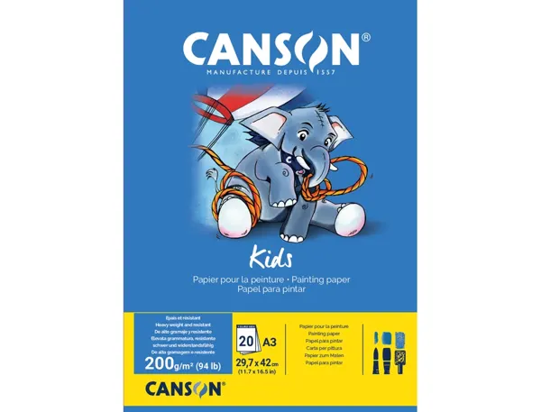 CANSON Bloc de papier pour la peinture Kids, A3, 200 g/m2 — Papiers à dessin