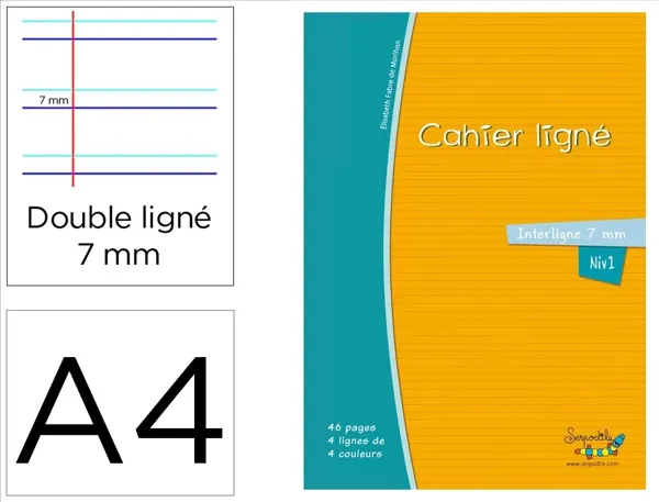 Cahier Hamelin Serpodile 21x29.7 Cm A4 48 Pages Double Ligne 7mm Niveau 1 — Papier, cahier & courrier
