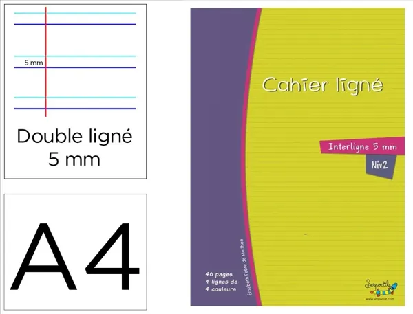 Cahier Hamelin Serpodile 21x29.7 Cm A4 48 Pages Double Ligne 5mm Niveau 2 — Papier, cahier & courrier