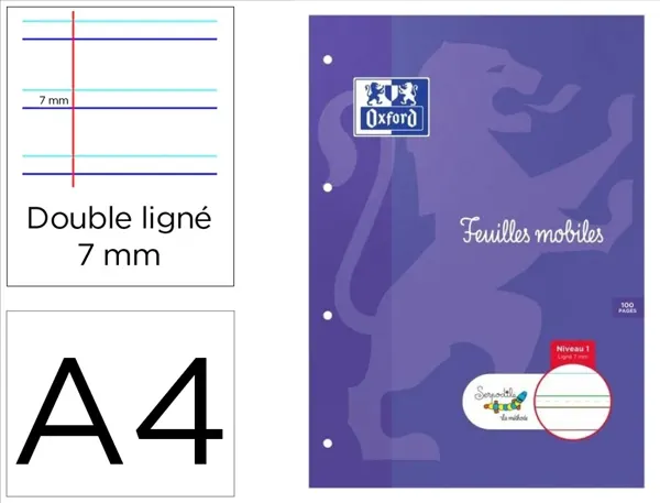 Feuillets mobiles hamelin serpodile perfores a4 100     pages double ligne 7mm niveau 1 — Non classé