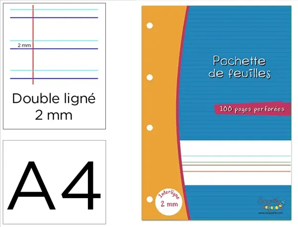Feuillets mobiles hamelin serpodile perfores a4 100 pages double ligne 2mm niveau 4 — Non classé