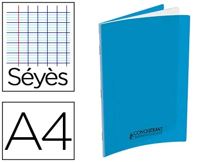 Cahier Piqure Conquerant Couverture Pp Rigide Transparente 21x29,7cm 48p Seyes 90g Coloris Bleu — Papier, cahier & courrier