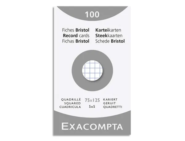 Etui de 100 fiches bristol non perforées carte forte 205 g blanc quadrillé 5x5 format 7,5x12,5 cm, EXACOMPTA — Classement &…