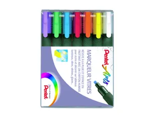 Marqueur pentel vitre effacable encre resistante    pluie pointe biseaute 2mm     coloris assortis pochette 7 — Non classé