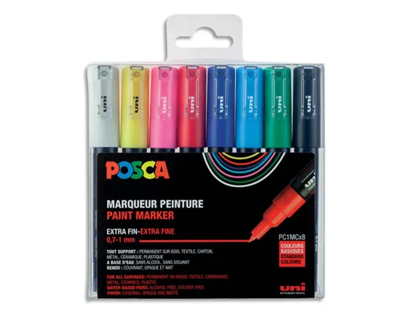 Marqueur posca pc1mc pointe conique extra fine trait      0,7-1mm coloris assortis      boite 8 unites — Non classé