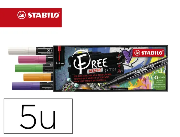 STABILO Marqueur acrylique FREE T100, set de 5 "Spring" — Marqueurs à pigment