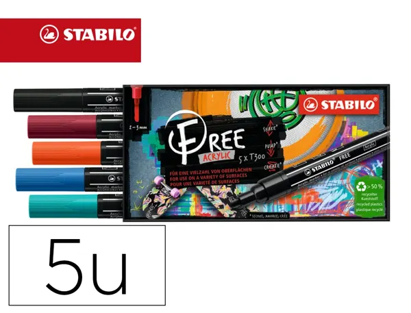Marqueur stabilo urban free acrylic toutes surfaces t300  pointe moyenne set 2 coloris  assortis coffret 5 unites — Non…