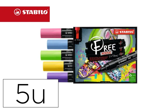 Marqueur stabilo seaside free acrylic toutes surfaces t800 pointe large biseautee set 4 coloris assortis coffret 5 uni —…