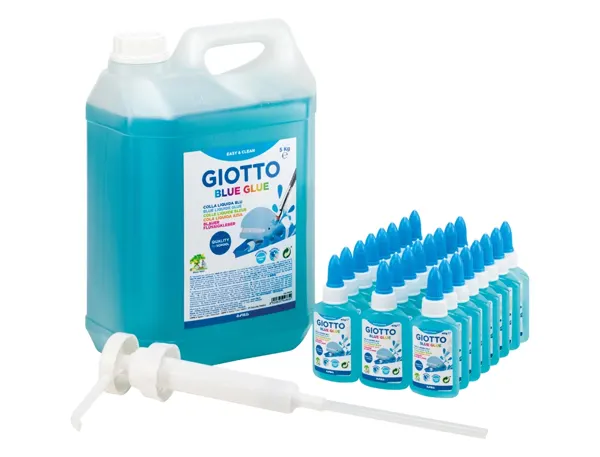 Classpack colle bleue giotto sans solvant lavable usage    papier et carton 24 flacons   37ml 1 bidon 5kg et 1 pompe — Non…