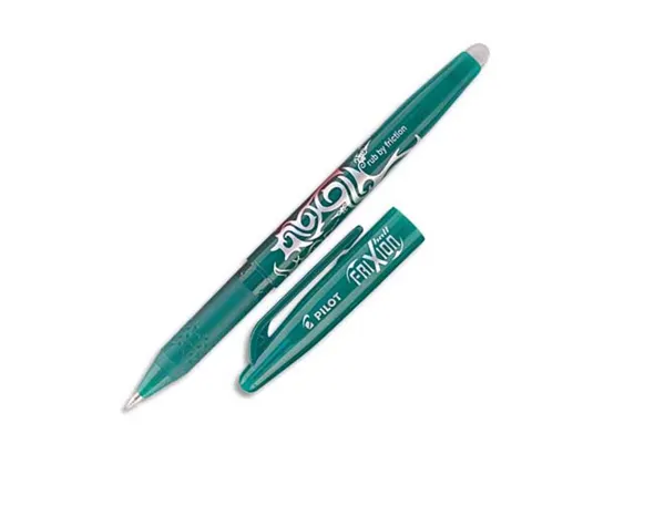 Roller pilot frixion ball écriture moyenne 0.7mm encre effaçable grip préhension rechargeable gomme sertie coloris vert —…