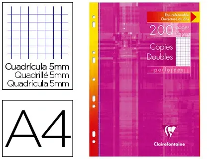 Copie double clairefontaine a4 210x297mm papier vélin velouté 200p 90g 5x5mm perforées étui verni — Non classé