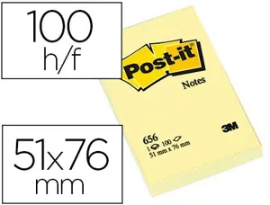 Bloc-notes post-it 656 51x76mm 100f/bloc repositionnables coloris jaune      656-cy — Non classé