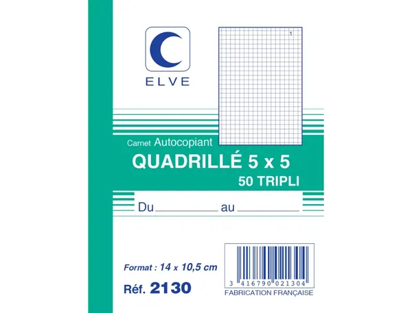 Manifold autocopiant elve 105x148mm quadrillé 5x5 foliotage 50 triplis — Non classé