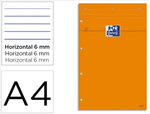Bloc bureau oxford papier a4+ vélin surfin agrafé en tête couveture enveloppante 210x320mm 80f 80g ligné 6mm orange — Non…