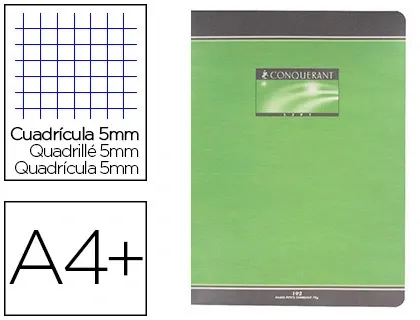 Cahier broché conquérant sept couverture offset a4+ 24x32cm 192 pages 70g 5x5mm — Non classé