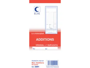 Bloc addition elve papier autocopiant 102x235mm 50 duplis sans numéro — Non classé