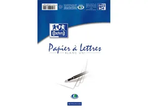 Bloc correspondance oxford papier vélin supérieur 80g/m2 a5 148x210mm uni buvard et guide ligne 50 feuilles — Non classé