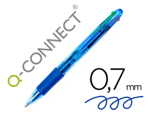 Stylo-bille q-connect 4 couleurs écriture moyenne 0.7mm corps translucide bleuté encre classique noir bleu rouge vert — Non…
