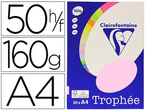 Papier couleur clairefontaine trophée personal paper pack a4 160g/m2 rose pastel paquet 50 feuilles unicolores — Non classé