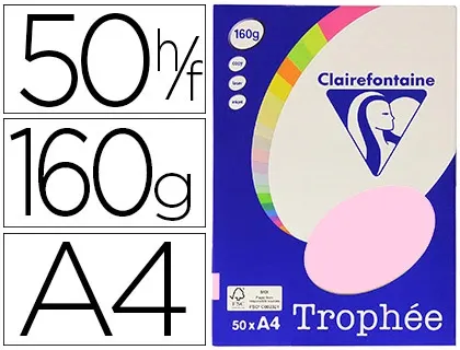 Papier couleur clairefontaine trophée personal paper pack a4 160g/m2 rose pastel paquet 50 feuilles unicolores — Non classé