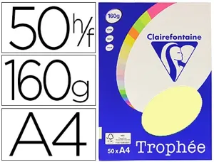 Papier couleur clairefontaine trophée personal paper pack a4 160g/m2 jaune canari paquet 50 feuilles unicolores — Non classé