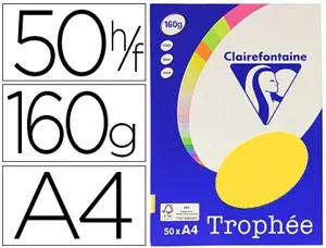 Papier couleur clairefontaine trophée personal paper pack a4 160g/m2 jaune soleil 50 feuilles couleurs intenses — Non classé