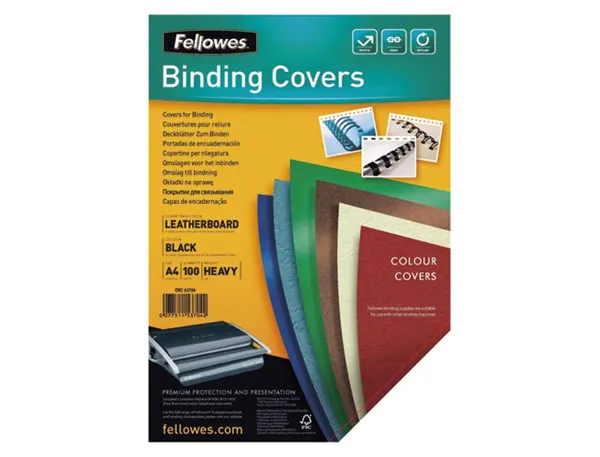 Couverture fellowes grain cuir 250g format a4 coloris noir paquet 100 unités — Non classé