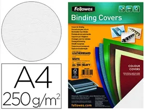 Couverture fellowes grain cuir 250g format a4 coloris blanc paquet 100 unités — Non classé