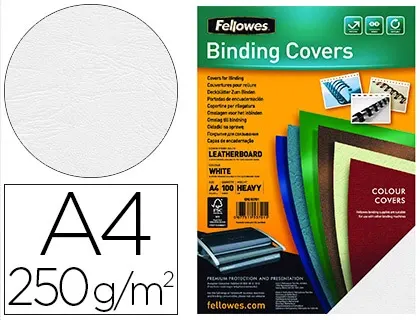 Couverture fellowes grain cuir 250g format a4 coloris blanc paquet 100 unités — Non classé
